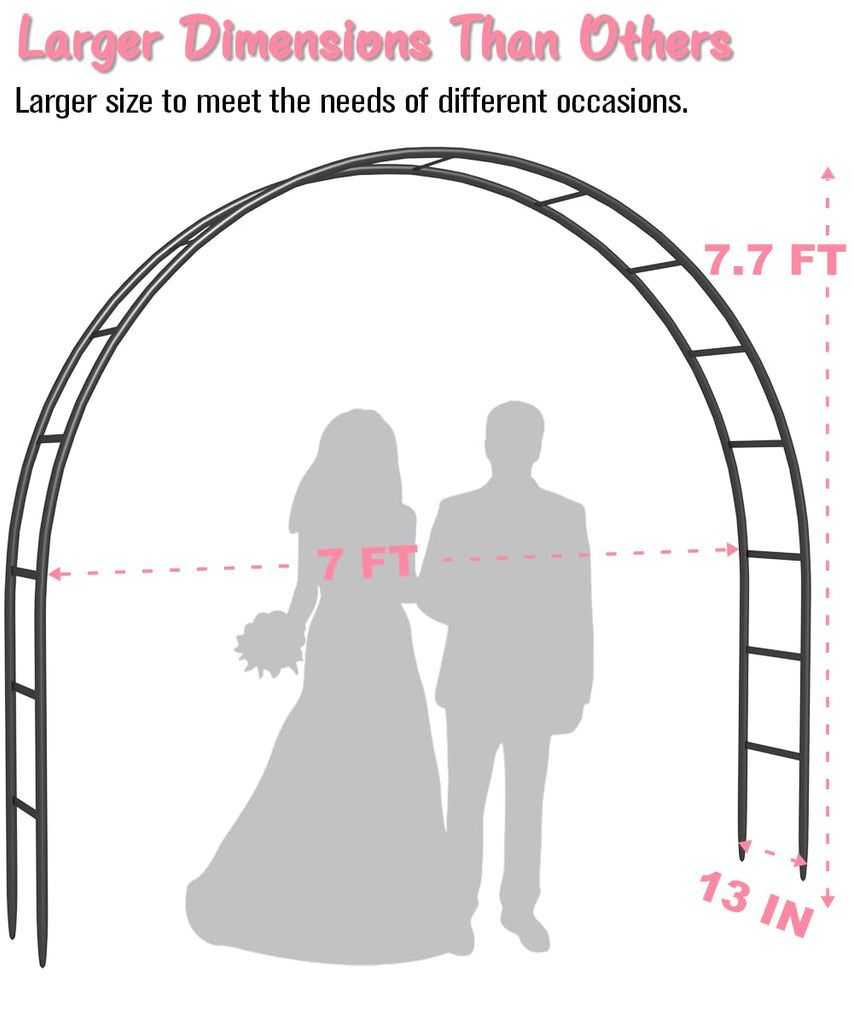 Metal 7Ft Wide 7.7Ft High, Wedding Arch Frame for Wedding Decorations, Balloon Arch Stand with Base for Ceremony