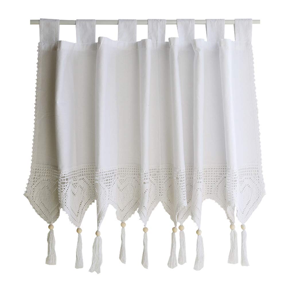 Crochet Window Valance Curtain Elegant Cotton Curtains with Tassel Light Filtering Top Tab Decorative Window Valances