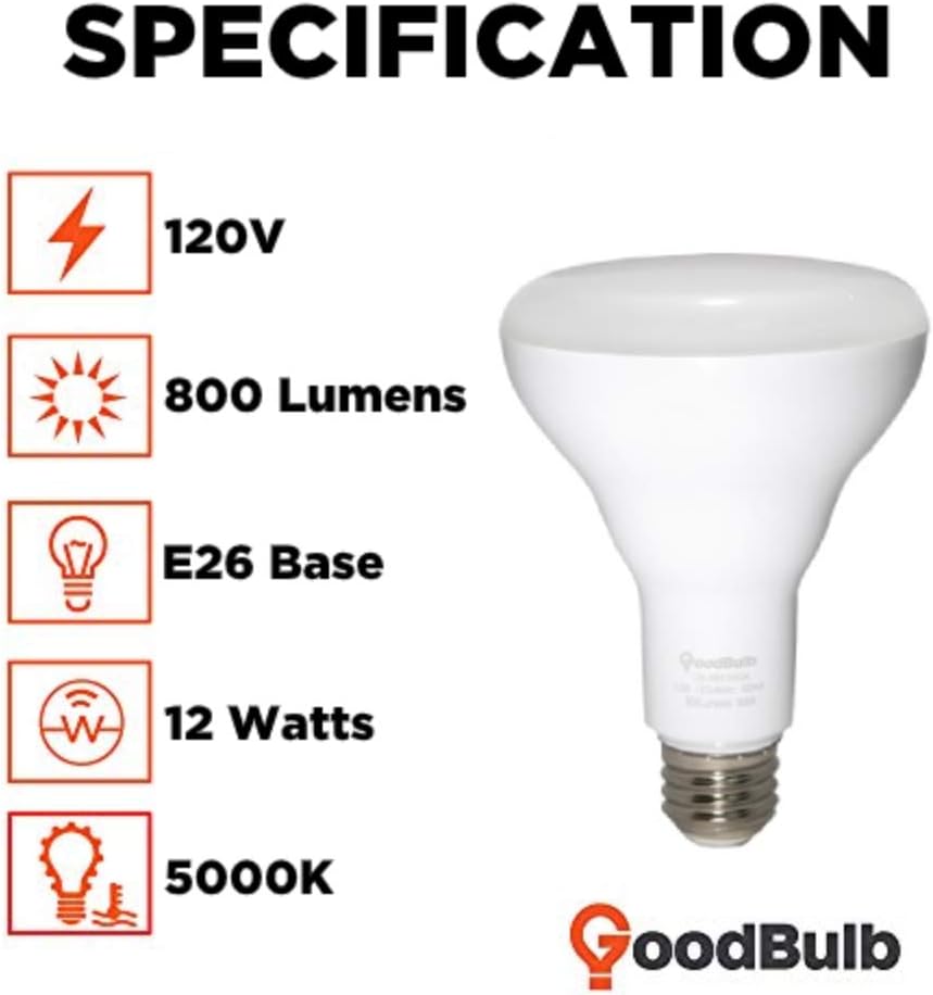 BR30 LED Light Bulb 12-Watt (85W Equivalent), 5000K Daylight White Color, 800-Lumens, Fully Dimmable, E26 Base (Pack