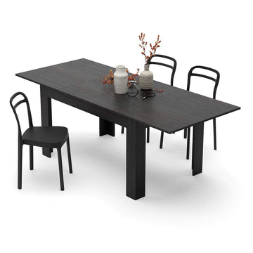 Easy, Extendable Dining Table, 55.1(86.6) x35.4 in, Ashwood Black, for 6-8 People, Expandable Dining Table, Italian