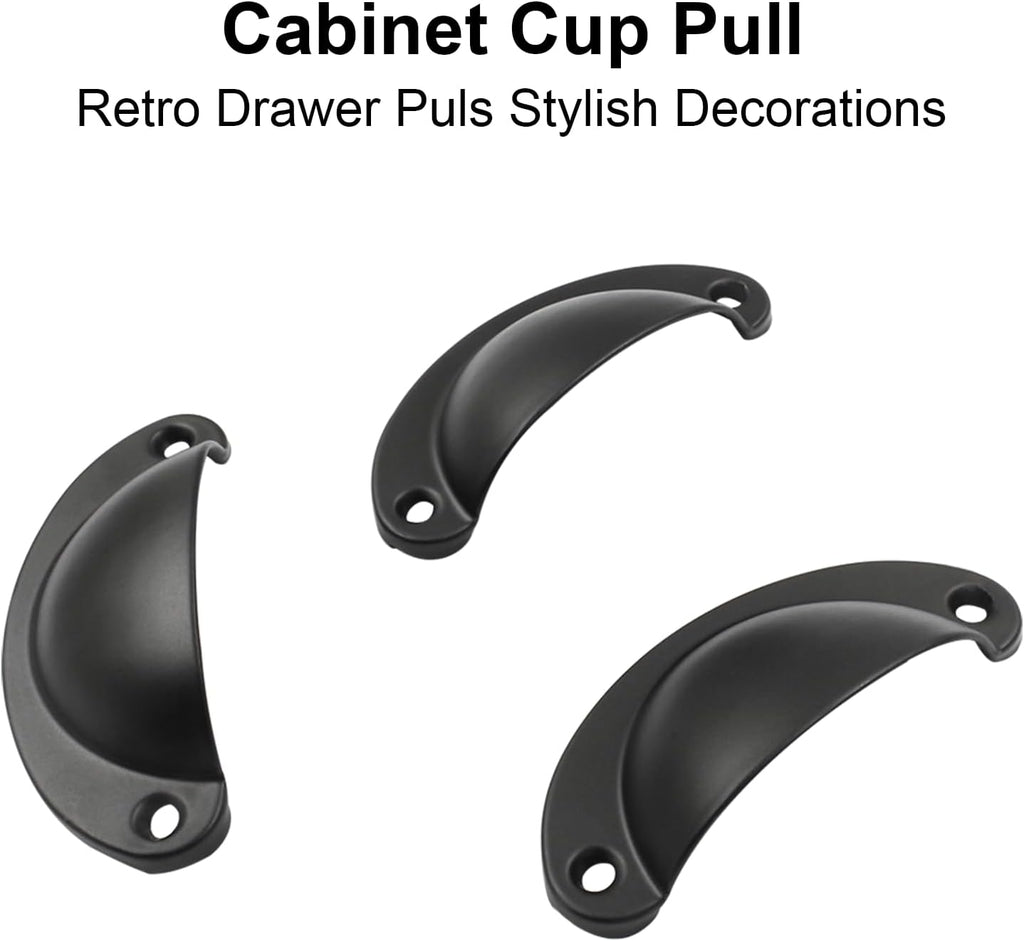 12pcs Antique Cup Drawer Pulls, Black Bin Cup Pulls Knobs, Cabinet Pull Handles , Furniture (3.2 Inch Length, 2.6 Inch