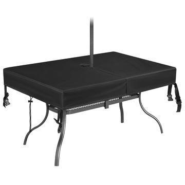 Patio Table Cover with Umbrella Hole Rectangle, 60" L x 38" W x 6" H, Black