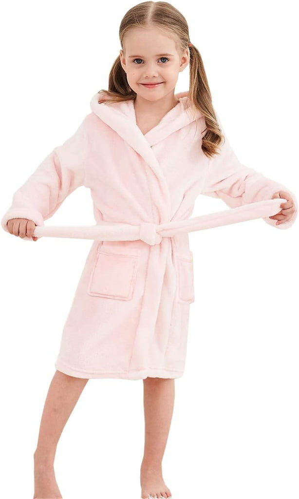 Girls Fleece Hooded Robes, Warm Printed Bath Robe for Kids Soft Fuzzy Bathrobe for Gifts