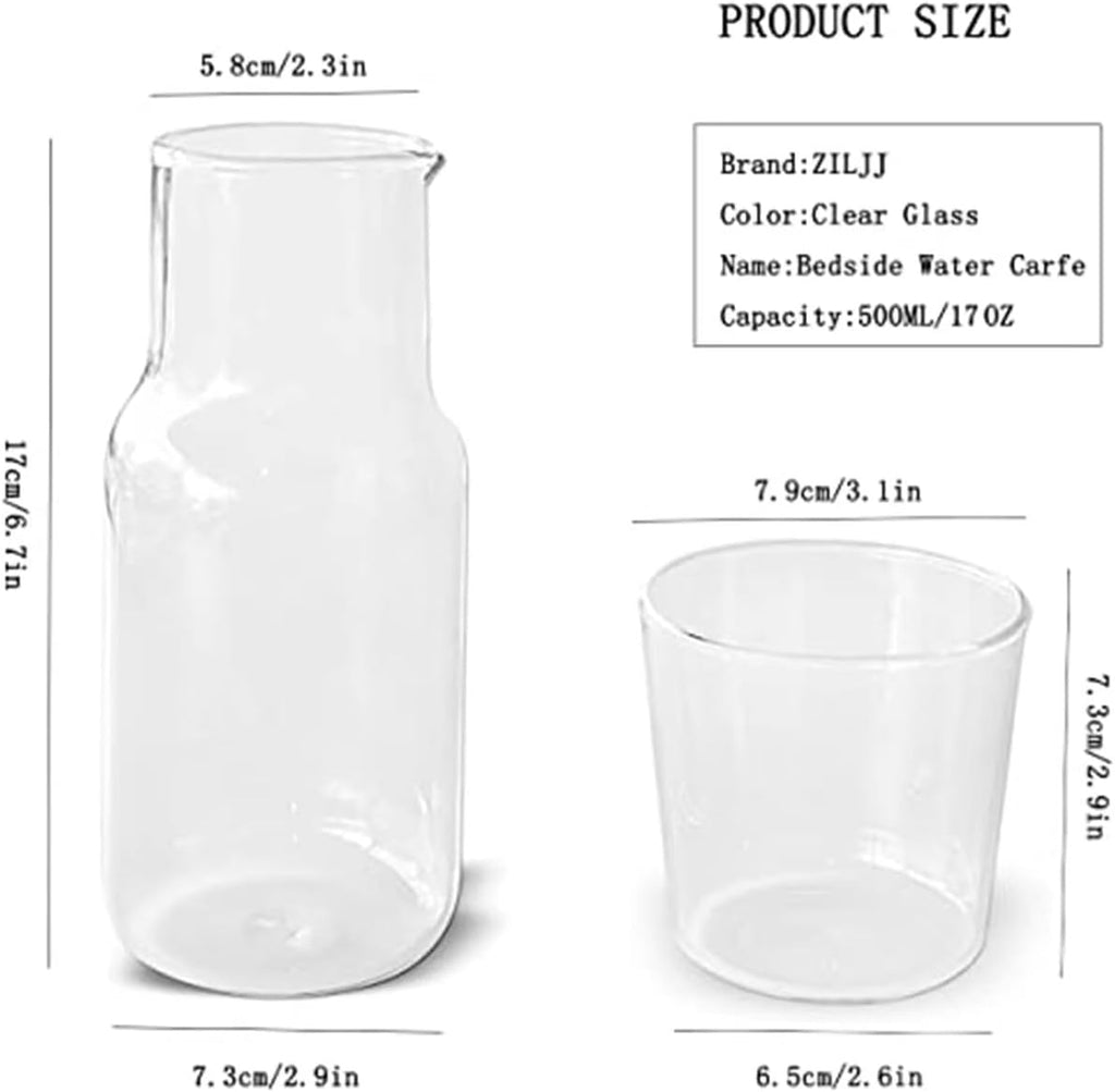 Bedside Water Carafe Set with Tumbler Glass Set Nightstand, Glass Mouthwash Bottle ,Household Glass Juice Water