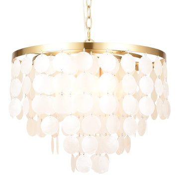 18.2" White Shell Chandeliers, Brushed Brass Finish, Coastal Kitchen Island Light Fixture, 4 Light Modern Pendant