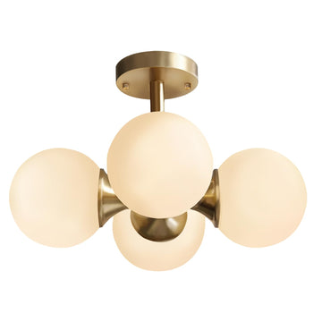 Lighting Antique Brass 4-Light Ceiling Light Mid-Century Frosted Glass Globe Chandelier Modern Flush Mount Ceiling