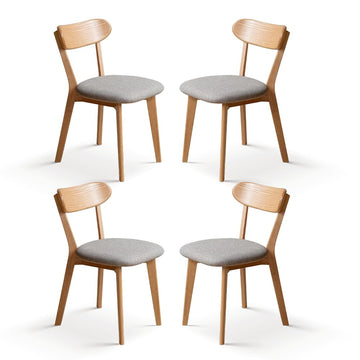 100% Solid Oak Dining Chairs, Mid Century Modern Dining Chair with Curved Backrest, Fabric Upholstered Dining Chairs