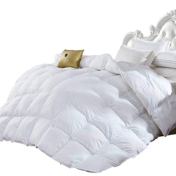 Twin Size Luxurious Goose Down Alternative Comforter, 100% Egyptian Cotton Cover, Solid White Color, 750 Fill Power