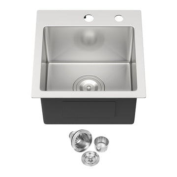 Drop in Bar Sink, 15 x 15 Inch Stainless Steel Kitchen Sink