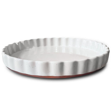 Ceramic Tart Pan, 9.5 Inch Large Porcelain Baking Dish for Tarts, Quiche, Pie, Flan etc. Fluted Ruffled Edge, Oven