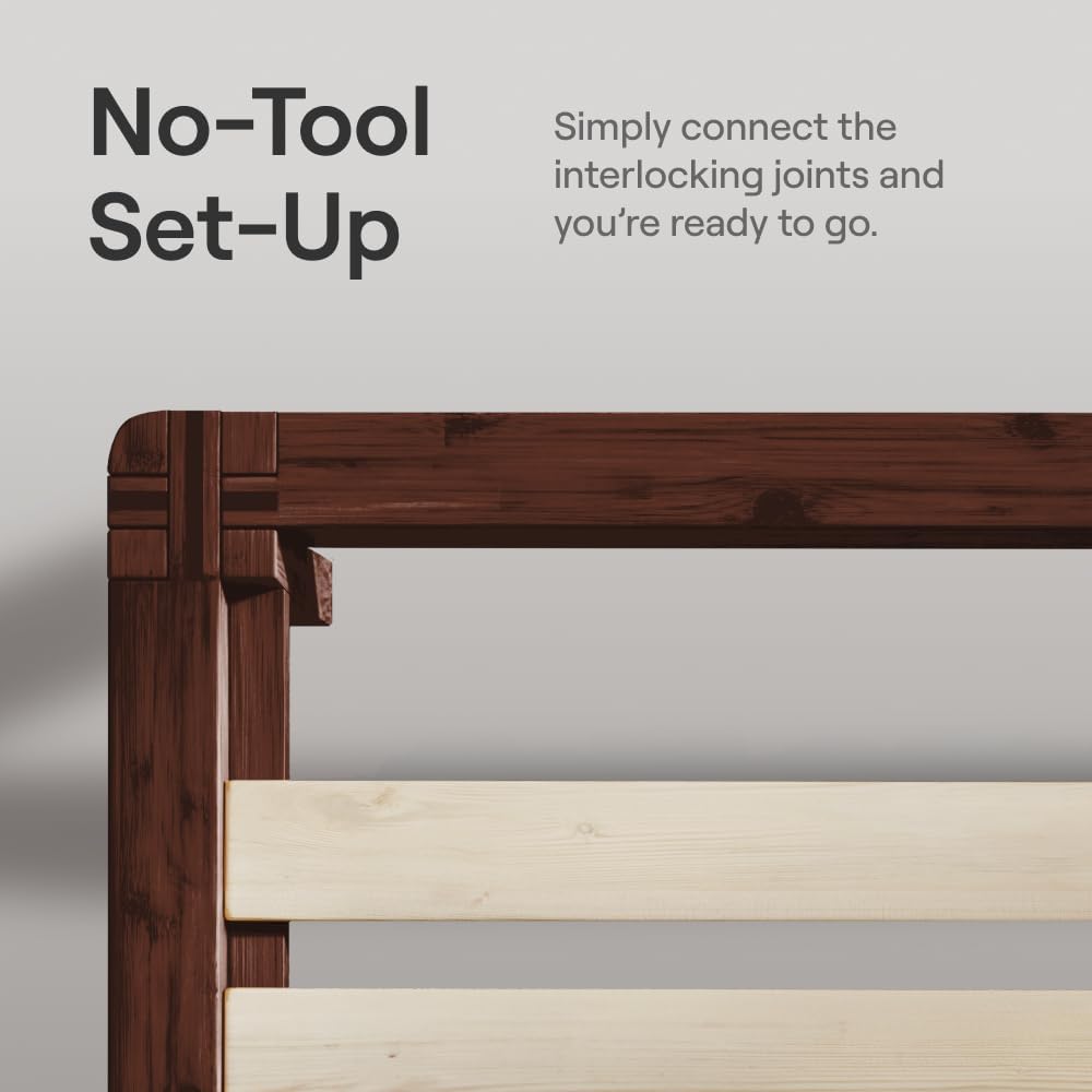 Bamboo Platform Bed Frame - Full - Walnut - Floating Center Support Legs - 12" Height - Easy Tool Free Set Up