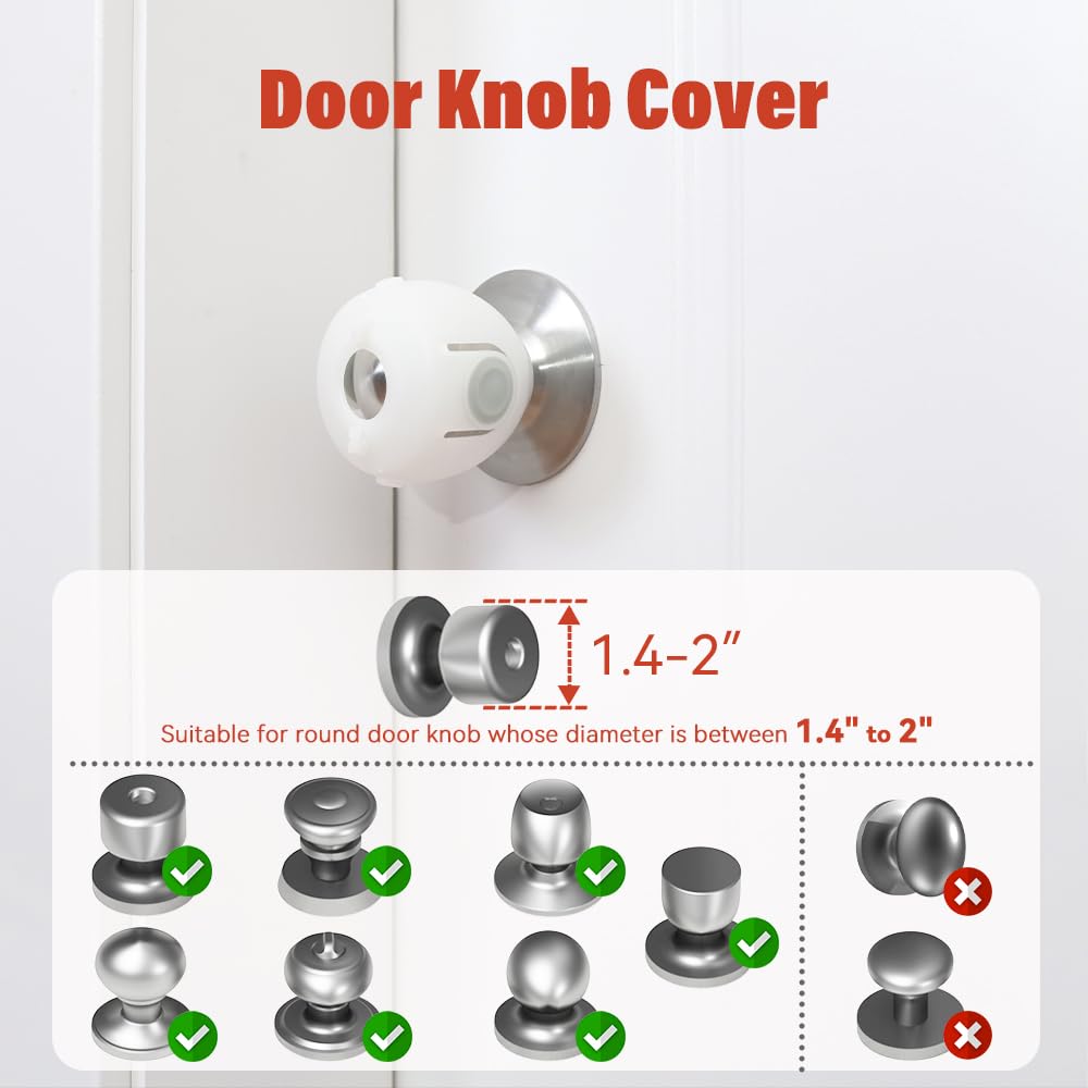 Mom's Choice Gold Awards Winner - 4 Pack Baby Safety Door Knob Covers Door Knob Locks(not Suit for All Door knobs)