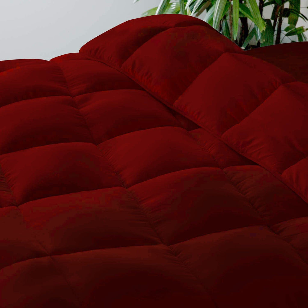 Super King Size 1000 Thread Count | 550 GSM Fiber Fill | Solid Burgundy Down Alternative 5 Piece Box Design Comforter