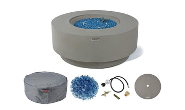 Colosseo Gas Fire Pit Cast Concrete 40" Dia. Round Fire Table, Outdoor Fire Pit Electronic Ignition | Canvas Cover