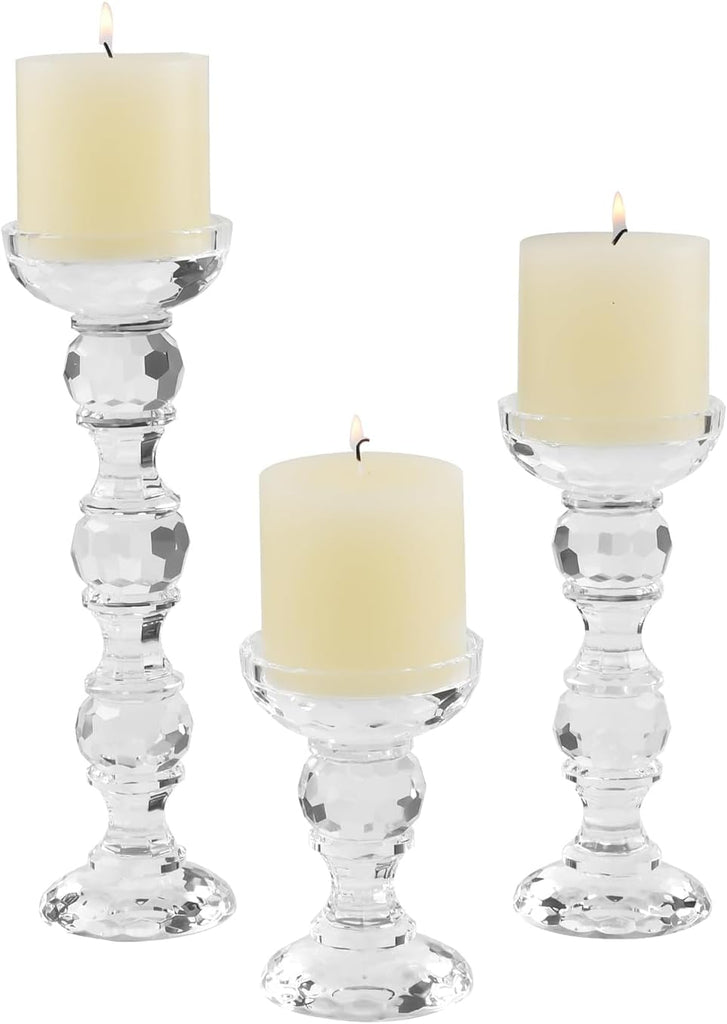 3-Piece Set of Crystal Candlestick,Clear Crystal Pillar Candles Holders,Family Living Room Wedding