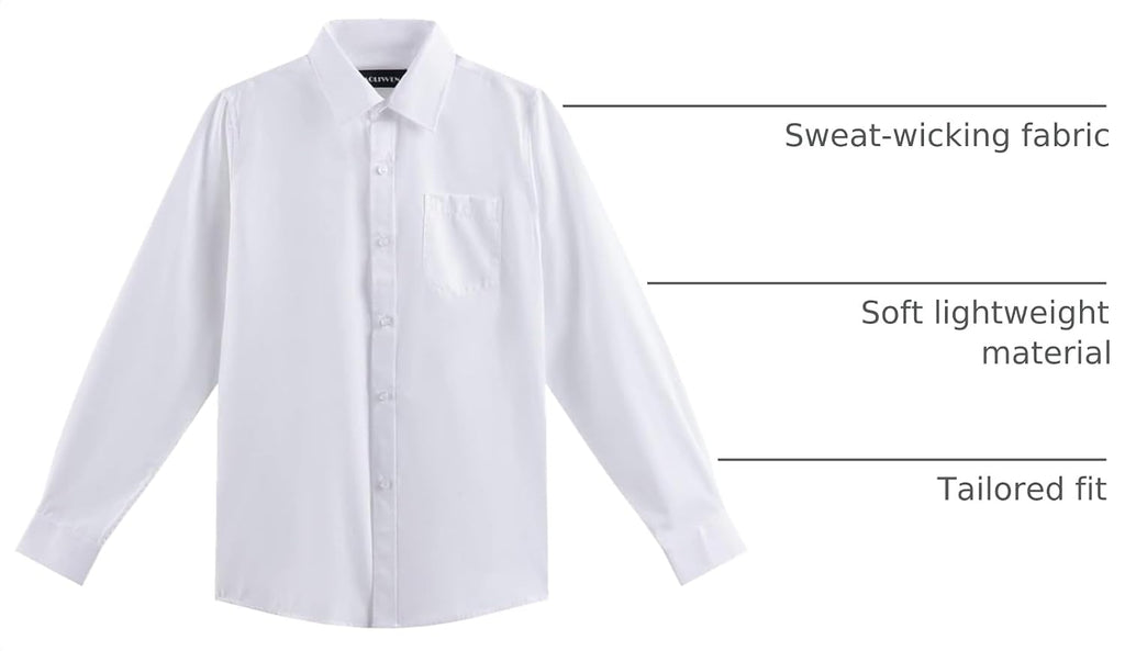 Boys Long Sleeve White Button Down Shirt - Collared Uniform Boys White Dress Shirt Button Up Shirt Boys