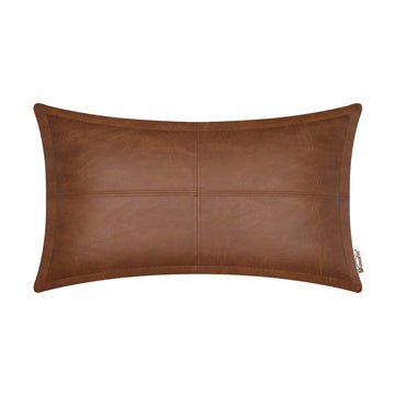 Piped Faux Leather Throw Pillow Cover 12x20 Inches, Brown, 1 PC