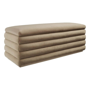 Mezzo 46 Inch Performance Velvet Upholstered Storage Bench in Taupe - Channel Tufted Ottoman - Versatile Bed and