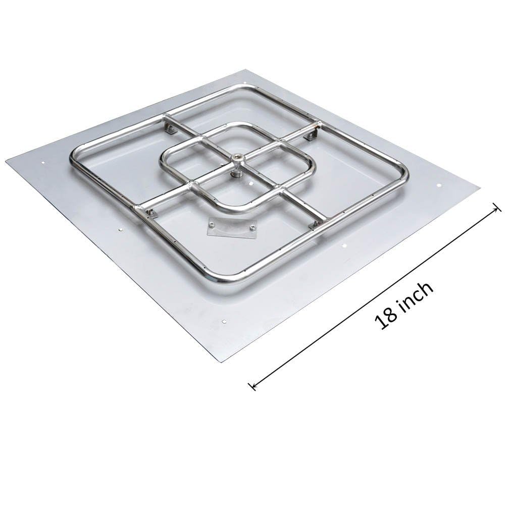 18" Square Fire Pit Flat Pan with Burner Ring Assembly, 92, 000 BTU