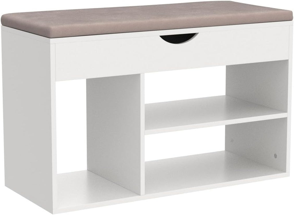 31 Inches Storage Bench with Padded Cushion, Shoe Bench with Storage Space, Upholstered Entryway Bench , 2-Tier Shoe