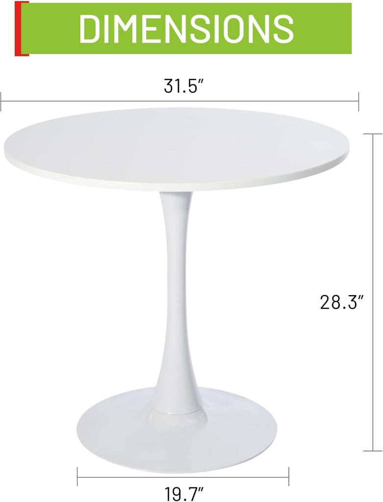 Inspired Saarinen Style Tulip Round Pedestal Dining Table — White, 31.5″ Round