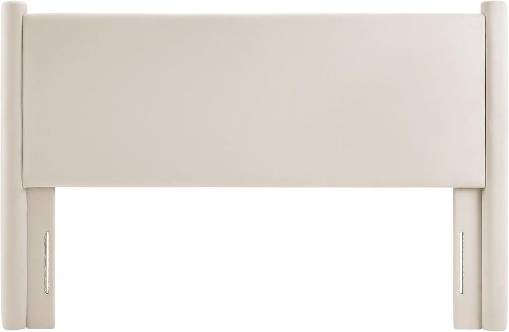 Rael Queen Upholstered Headboard with Pillars in Alabaster - Velvet Headboard - Stain-Resistant Performance Velvet