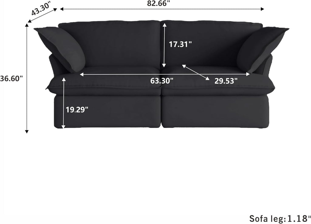 Modern Couch for Living Room, Love Seat Modular Sectional Sofa, Cushion Covers Removable, Comfy Convertible Sectional Couches, Two Corners Sofa for Living Room Bedroom Office Apartment (Black) A124-B0CLZJR2QS