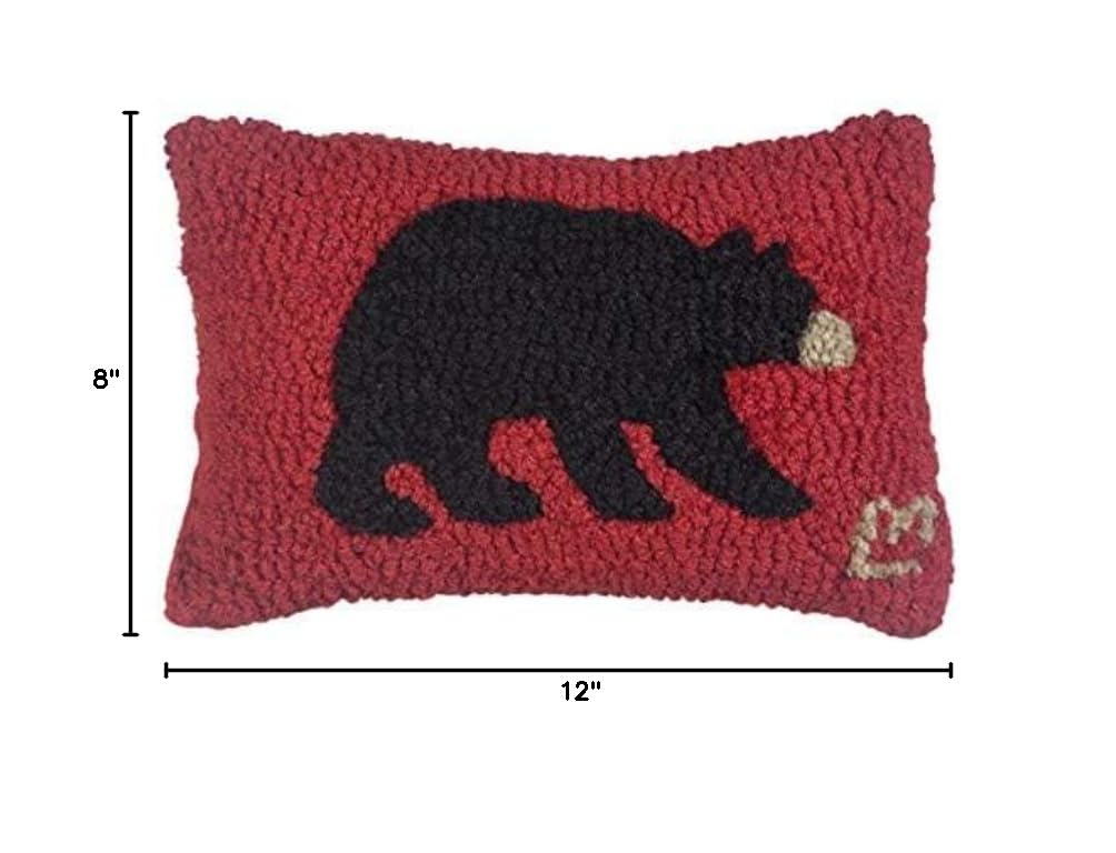 Artist-Designed Black Bear Hand-Hooked Wool Decorative Petite Throw Pillow - Wildlife Pillow for Couches & Beds