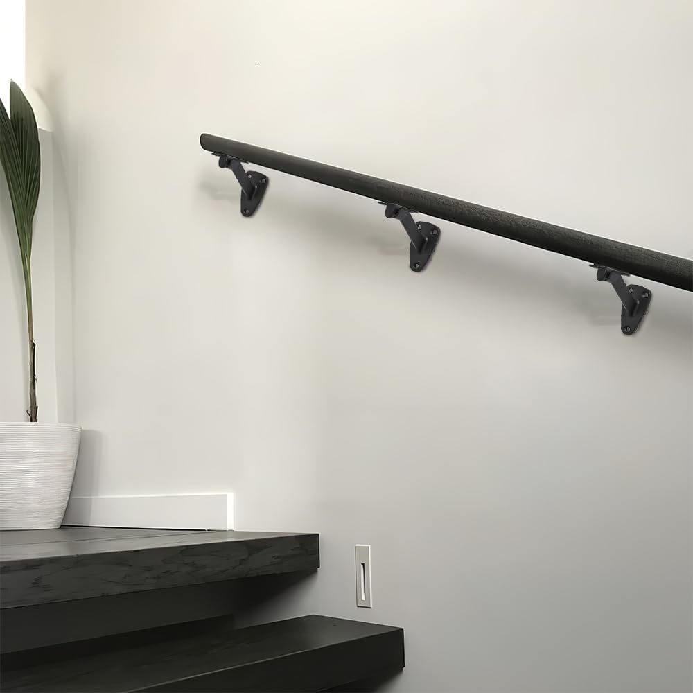 Easy Install Handrail Support Brackets, 10 Pack Matte Black 4 Inch Stair Brackets for Wooden Railing, Includes