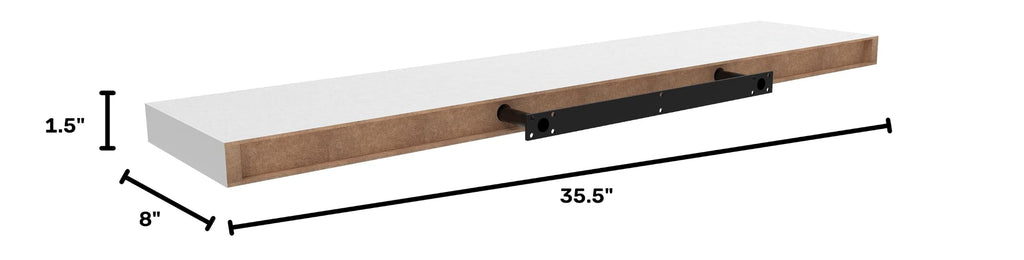 Floating Shelf, 36" Wood Wall Shelf with Invisible Brackets, 8" Deep, White