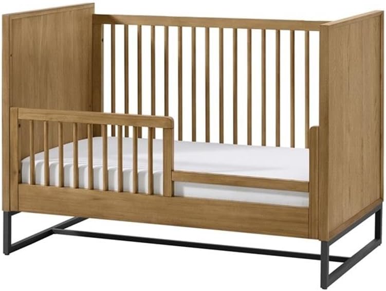 Wood Contemporary Classic Crib, Natural Oak Finish, Hardwood Construction, Steel Spring Mattress Support with 3