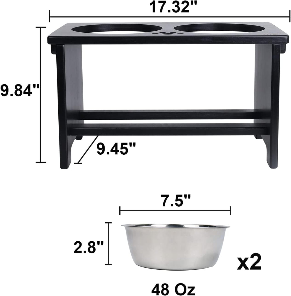 Elevated Dog Bowl Stand with 2 Stainless Steel Bowls-10 H Large Black