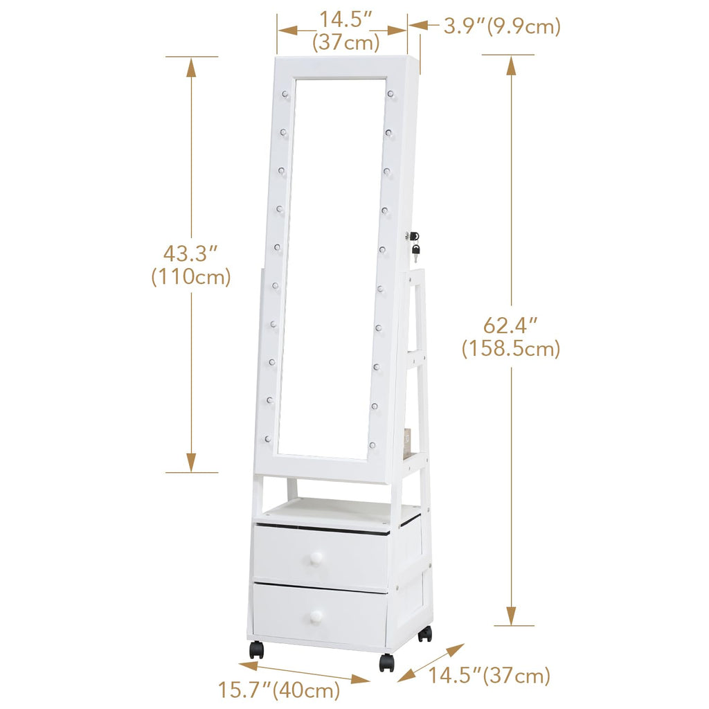 Jewelry Armoire Cabinet Organizer Standing with 20 LED Lights