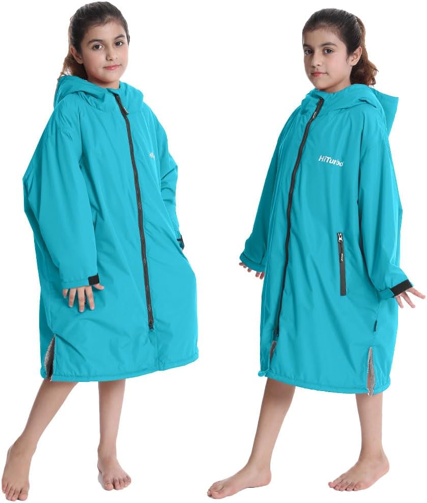 Warm Kids Swim Parka: Waterproof Changing Robe Sherpa Lined