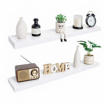 Solid Wood Floating Shelves for wall 48 inch, White, Set of 2