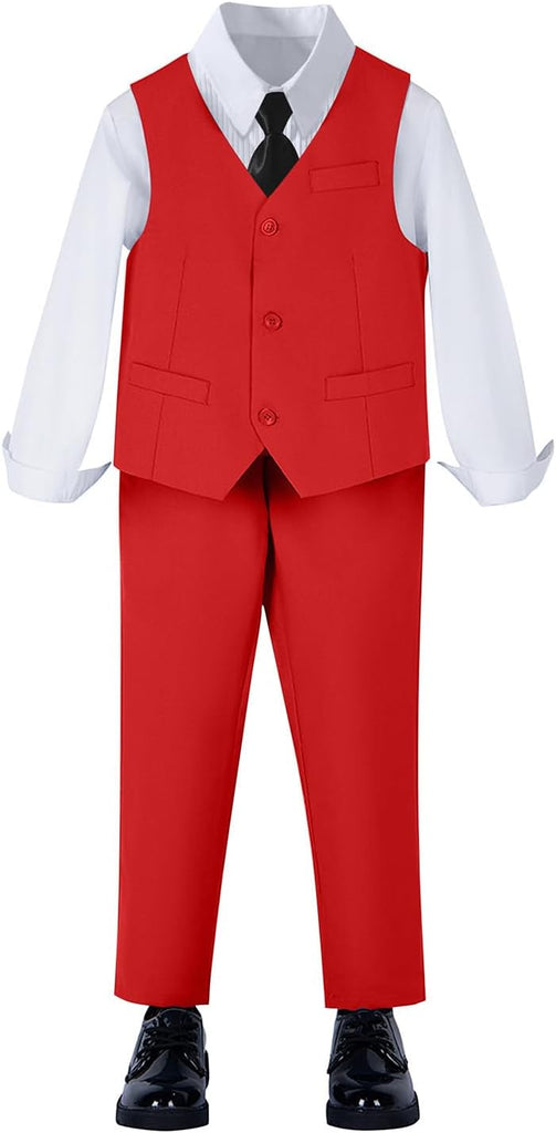 Toddler Boys Formal Suits Set,Vest Pants Dress Shirt and Tie for Kids Boy Wedding Ring Bearer Oufit