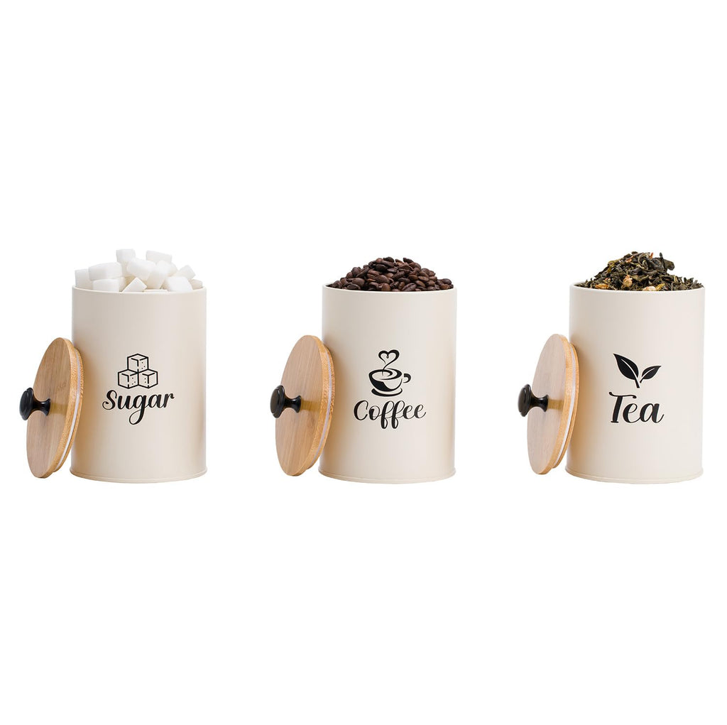 3 Pack Kitchen Canisters with Bamboo Lids, Metal Canister Set for the Kitchen Counter, Airtight Coffee Container Tea