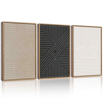 Minimalist Abstract Bohemian Framed Wall Art Modern Boho Neutral Line Wall Decor Geometric Artwork Bedroom Dining