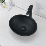 Oval Black Vessel Sink with Faucet and Drain Combo -Bokaiya 16x13 Ceramic Bathroom Sink Above Counter Vessel Oval