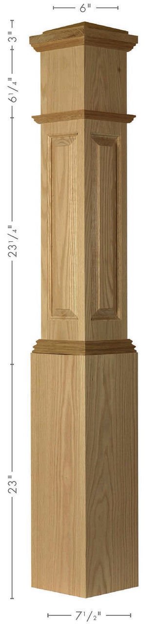 ARP-4092 Red Oak Actual Raised Panel Box Newel Post