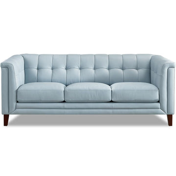 Arvo Top Grain Leather Sofa Couch, 84", Spa Blue