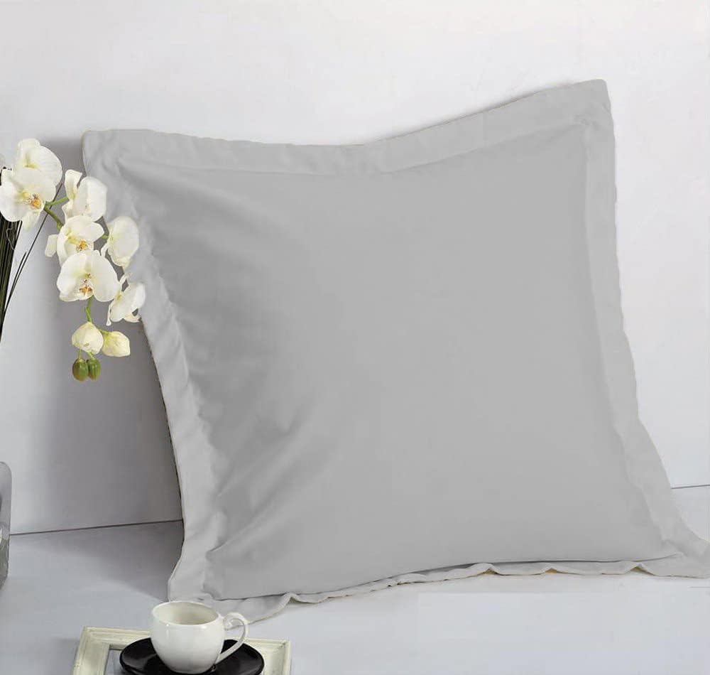 Euro Pillow Shams 26x26 Set of 2 Silver - 100% Egyptian Cotton, 2 Inch Flange, Hotel Quality Decorative European