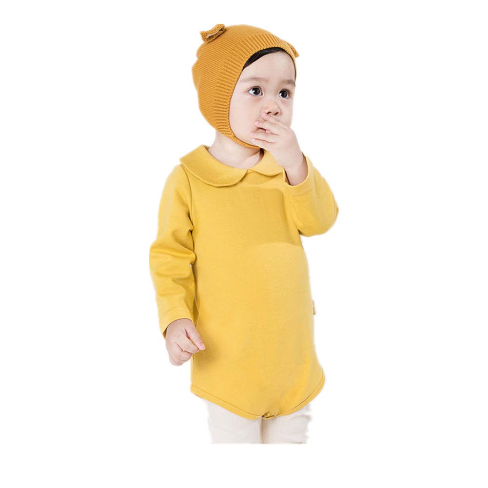 Newborn Baby Infant Unisex Cotton Long-Sleeve Solid Peter Pan Collar Jumper Bodysuits Outfits