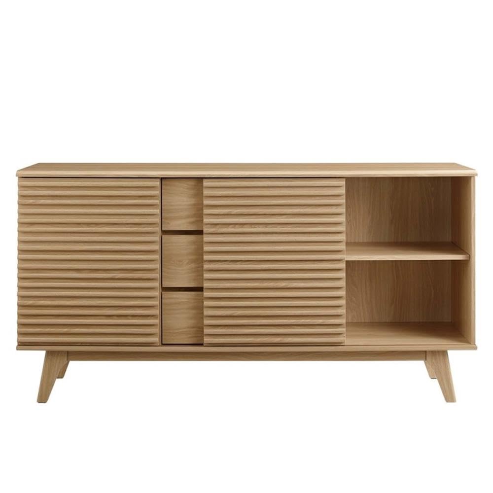 Render 63" Mid-Century Modern Sideboard Buffet Table or TV Stand in Oak