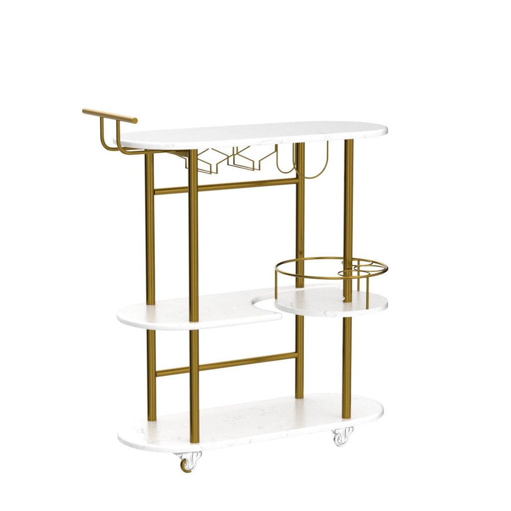 Gold Bar Carts with 4-Tier Storage Shelves, Mobile Bar Serving Cart with Wine Rack and Glass Holder, for The Home