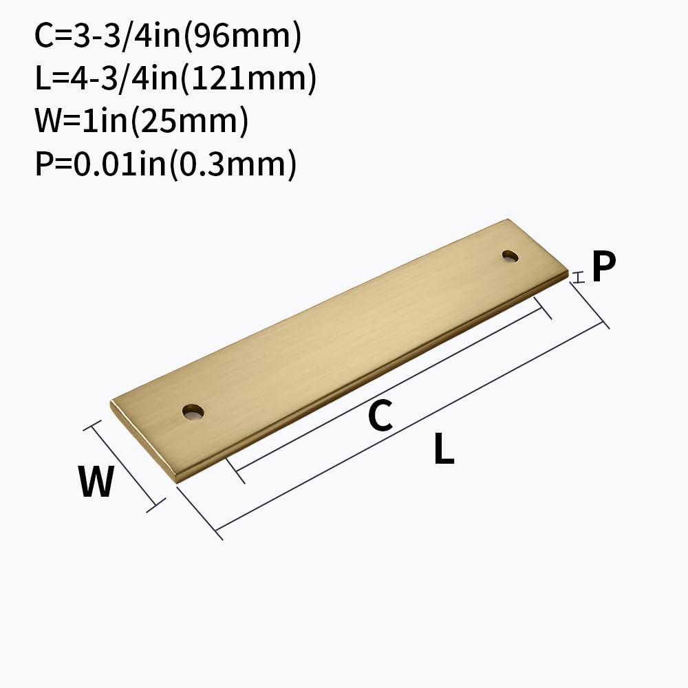5 Pack 4-3/4"Square Backplate 3-3/4" 96mm Center-Center, Brushed Brass Backplate for Pulls