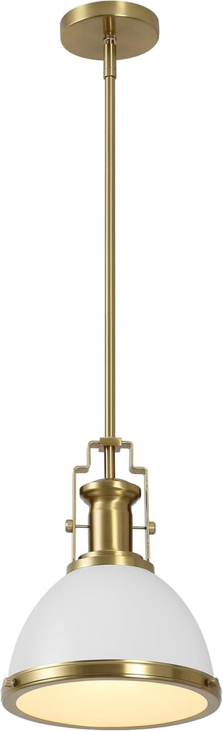 10" Brass Gold/White Modern Industrial Iron LED Dome Pendant Light, Adjustable Hanging Fixture for Kitchen Island or
