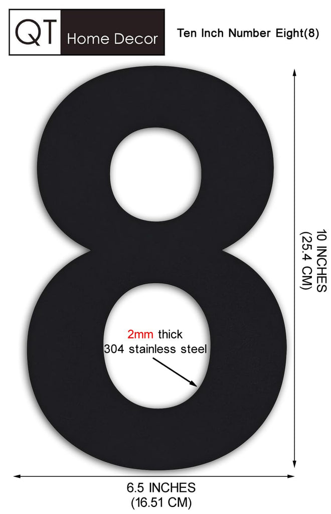 10 Inch Floating House Number 8 - Black 304 Stainless Steel