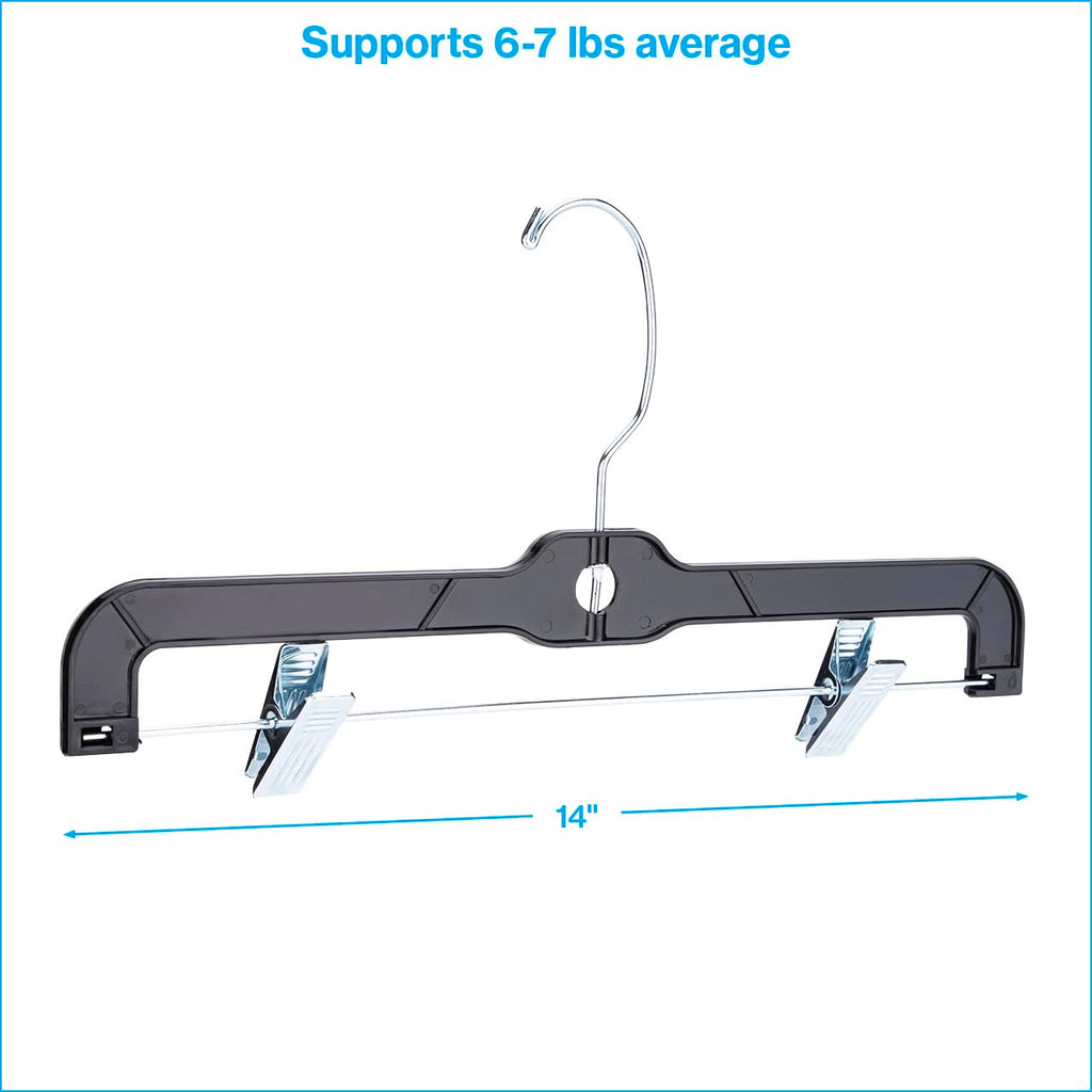 Black Plastic Skirt and Pants Hangers with Clips, 14 in, 20 Pack