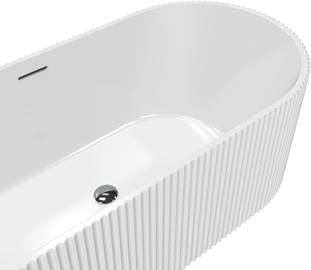 59 Inch Acrylic Freestanding Bathtub, Deep Soaking Tub with Non-Slip Base, cUPC Certified Free Standing Tub, Chrome